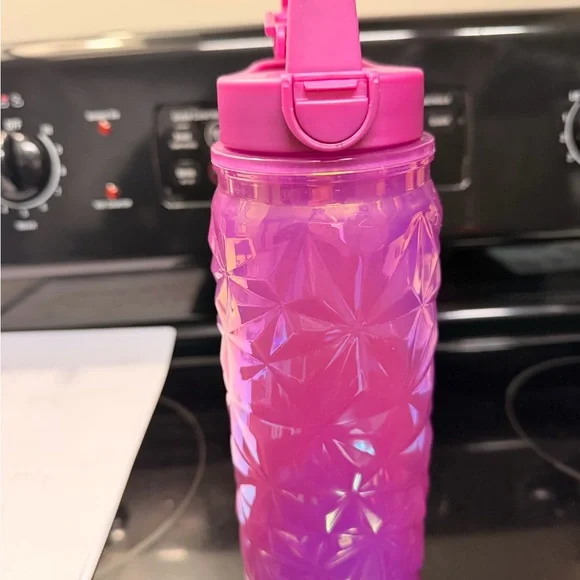 Iridescent Pink Geometric Sport Water Bottle with Flip Straw - Picture 3 of 5